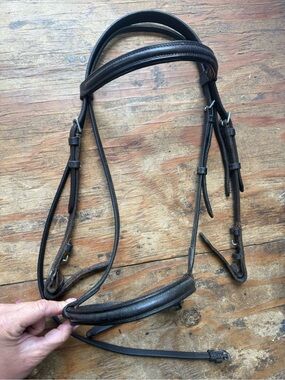 Brown pony sized schooling bridle